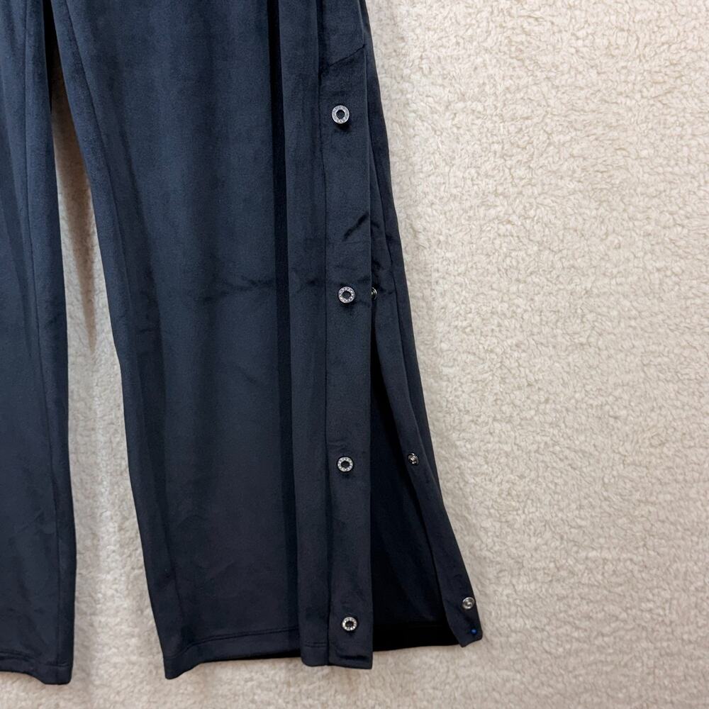 Victoria Secret Medium Wide Leg Snap Black Pants Velour Lux Diamante High Rise - Picture 11 of 13